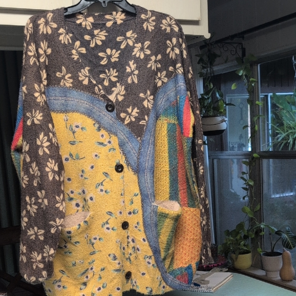 Floral Patchwork Cardigan Sweater - image 1
